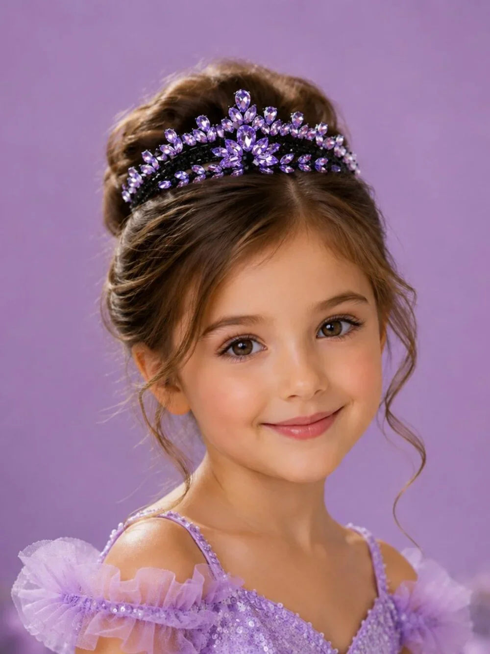 black purple tiara, Princess tiara, Halloween costume crown, Flower Girl tiara